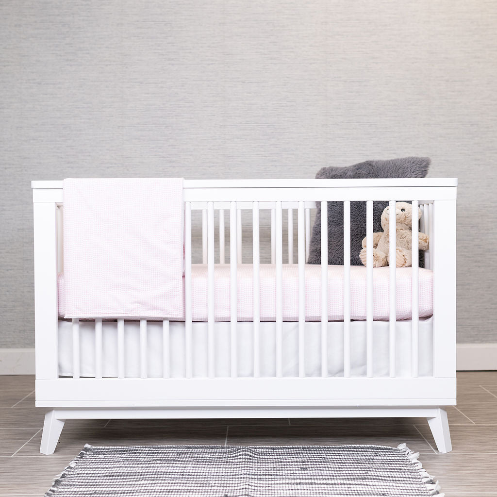 Tea Parties One Day - Classic Nursery Bedding Set - Pink Geometric Squares on Ivory - Olli+Lime